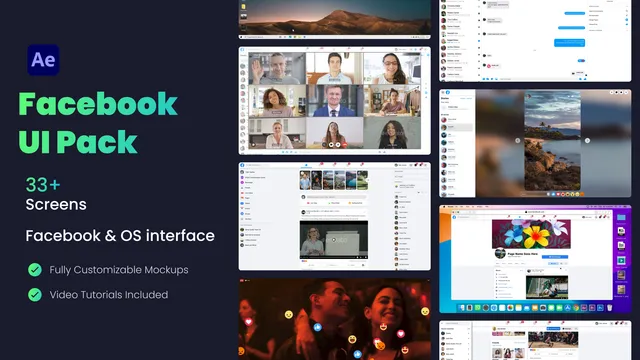 Facebook UI Animation Pack - After Effects template preview image